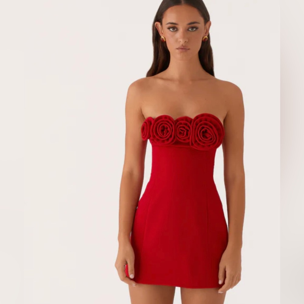 Peppermayo Dress Womens Large 8 Red Patsie Strapless Rosette Mini Party Cocktail - Picture 7 of 8